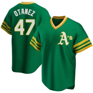 Youth Replica Green Michel Otanez Oakland Athletics R Kelly Road Cooperstown Collection Jersey